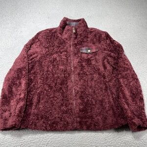 Pendleton Jacket Women's Large Red Faux Fur Sherpa Full Zip Plaid Lined Fleece